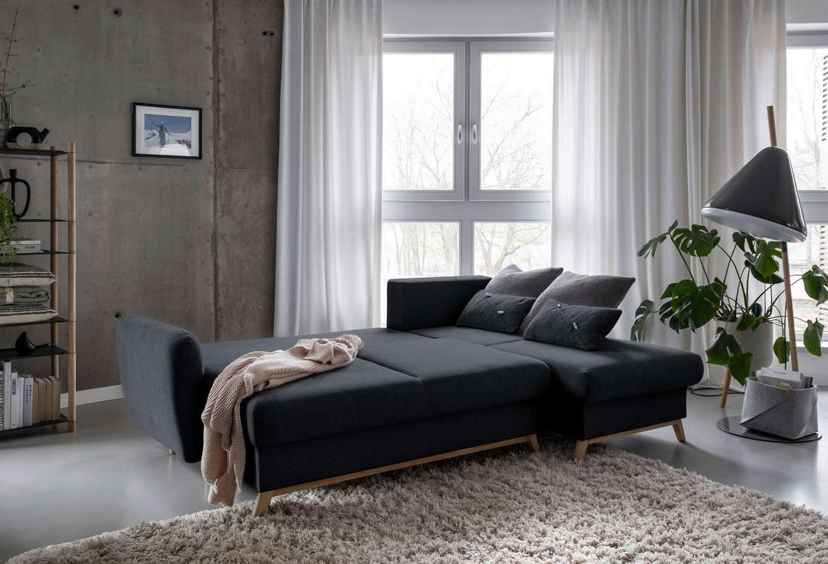 Colțar, textil, gri închis, 235/157 cm - gri închis/culoare natur, lemn/textil (235/157cm) - MID.YOU