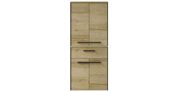 OBERSCHRANK 60/70/33 cm  - Eichefarben/Schwarz, Natur, Glas/Holzwerkstoff (60/70/33cm) - Xora