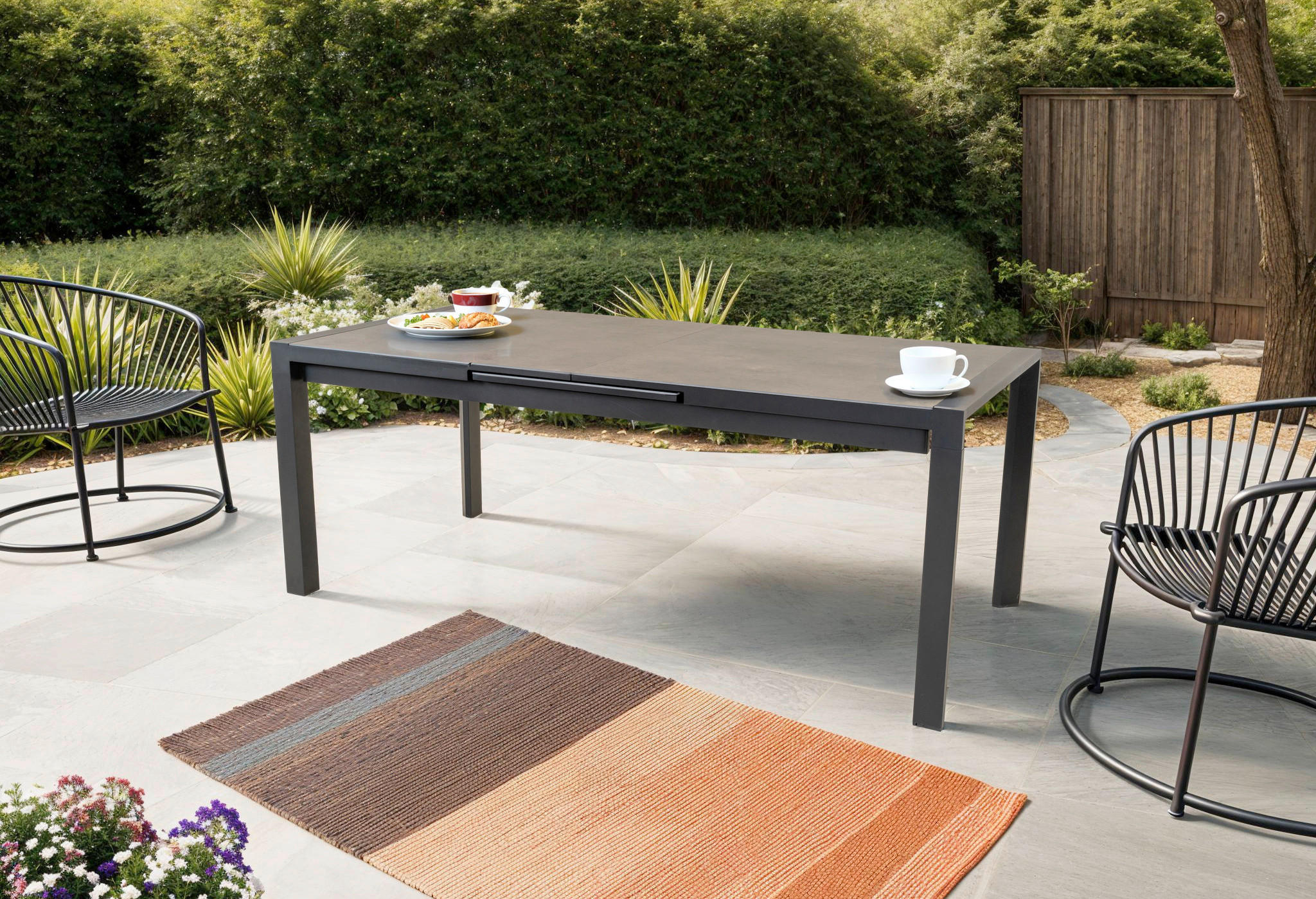 GARTENTISCH 130-160/75/76 cm Metall, Kunststoff rechteckig  - Schieferfarben/Anthrazit, MODERN, Kunststoff/Metall (130-160/75/76cm) - Ambia Garden