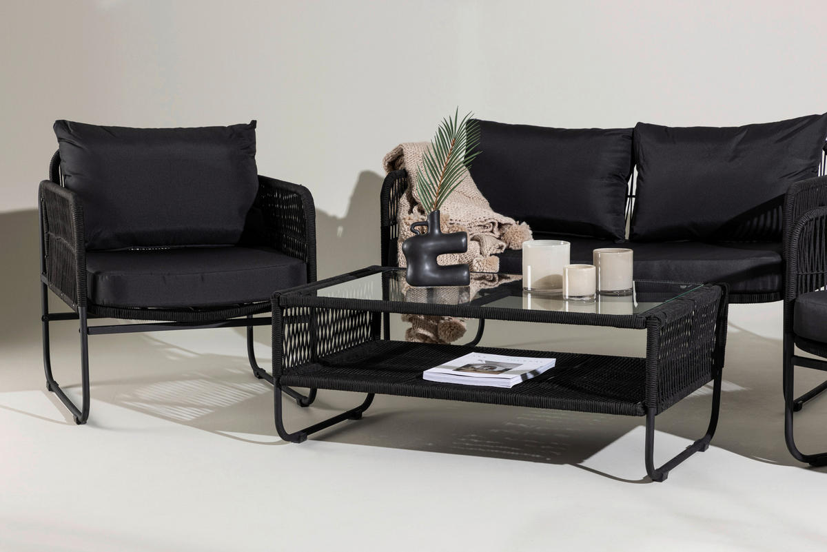 LOUNGEGRUPP 4 delar  - svart, Klassisk, metall/textil - Gardenson