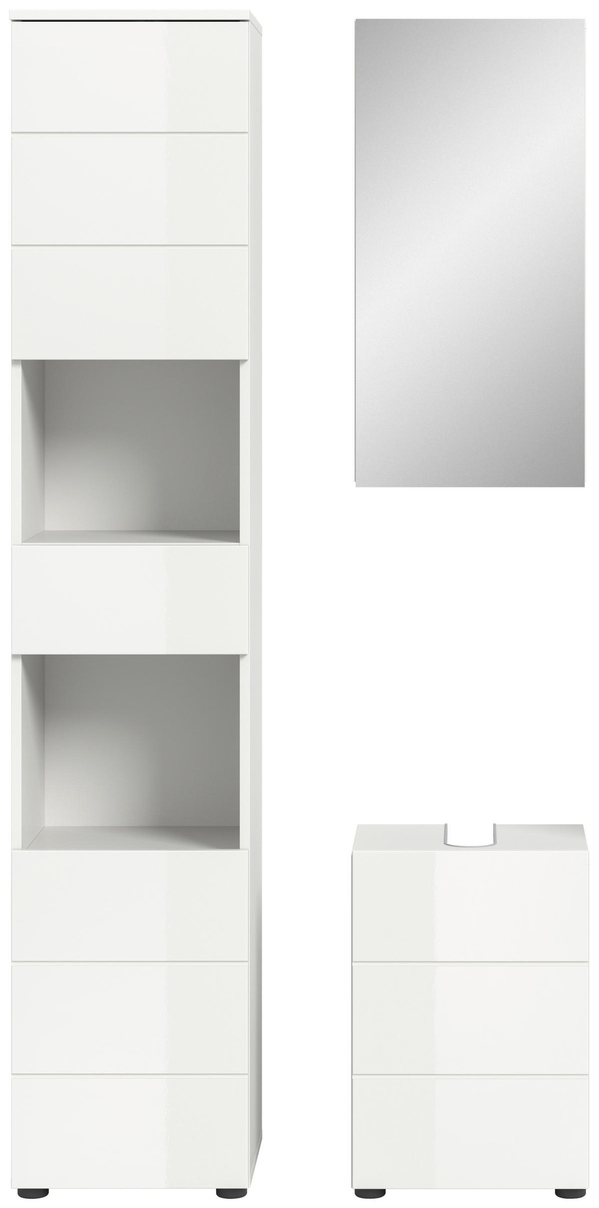 BADEZIMMER 3-teilig  in 76 cm  - Weiß Hochglanz/Schwarz, MODERN, Holzwerkstoff/Kunststoff (76cm) - MID.YOU