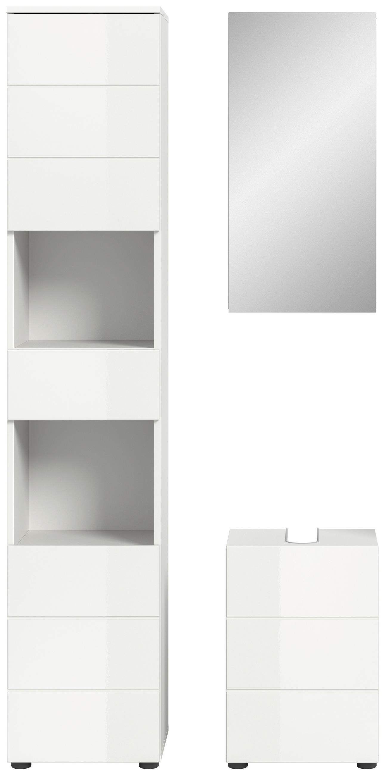 Thumbnail - Mid.you Badezimmer, Weiß Hochglanz, Holzwerkstoff, 3-teilig, 5 Fächer, 1 Schubladen, 76 cm, FSC Mix, stehend, Badezimmer...