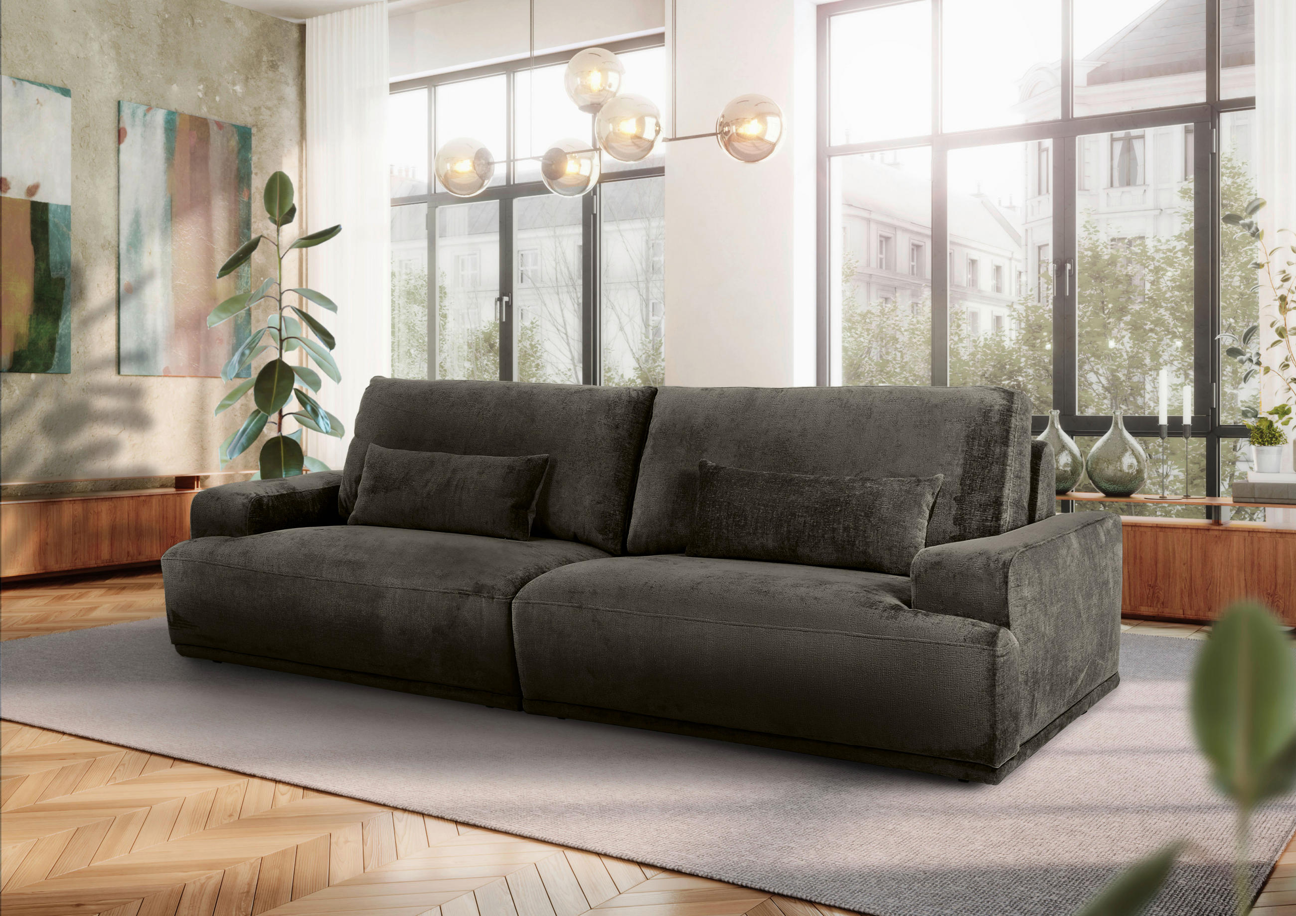 BIGSOFA Chenille Dunkelgrau  - Dunkelgrau/Schwarz, KONVENTIONELL, Kunststoff/Textil (282/73/115cm) - Carryhome