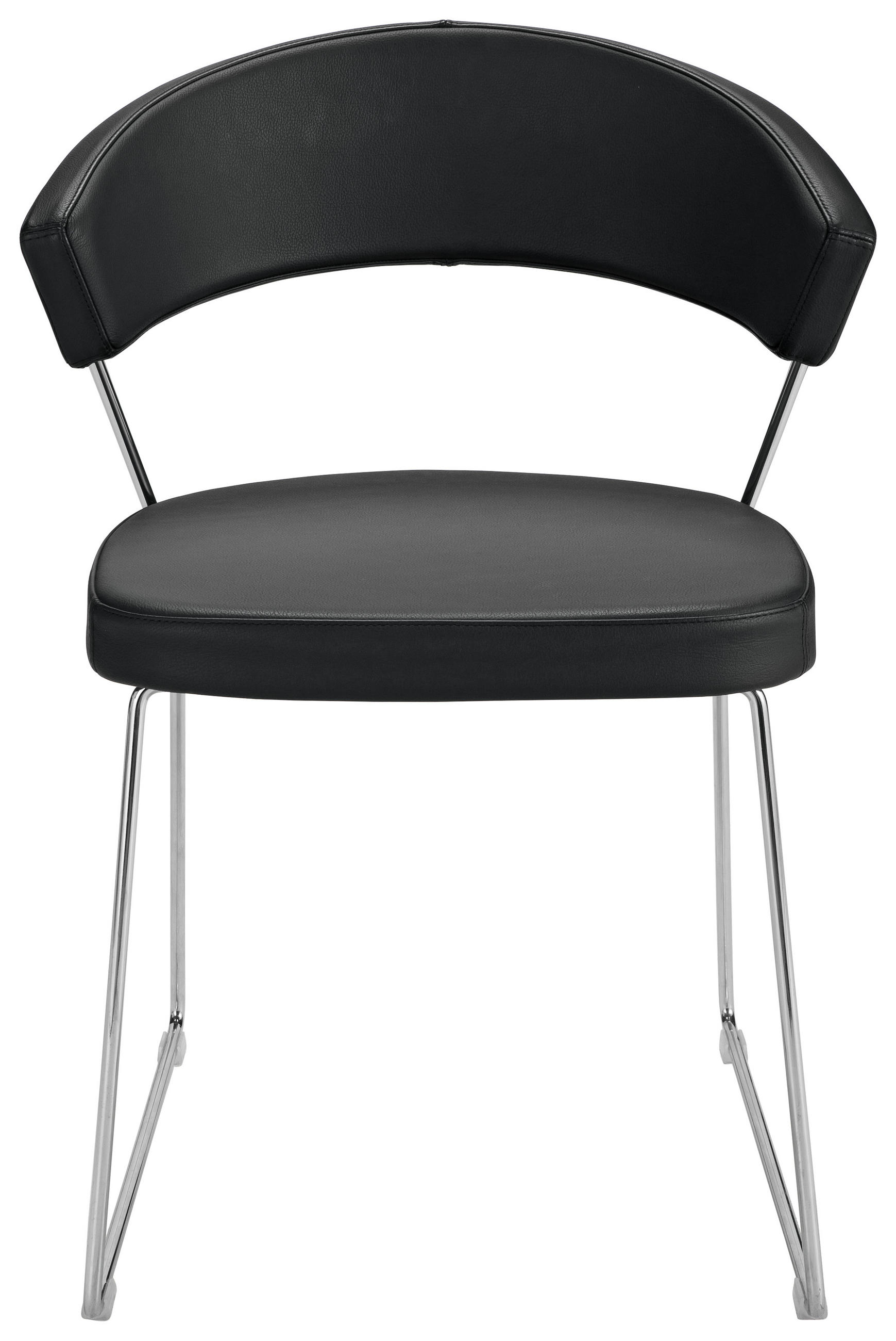 STUHL Echtleder Schwarz  - Chromfarben/Schwarz, Design, Leder/Metall (57/75,5/52cm) - Connubia 