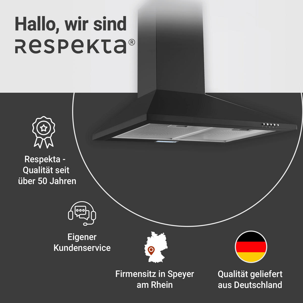 DUNSTABZUGSHAUBE CH22055SA  - Schwarz, Trend, Metall (60/58-96/47,5cm) - Respekta
