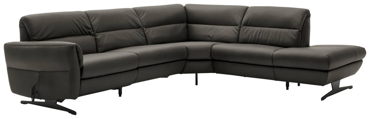 ECKSOFA Dunkelgrau Echtleder  - Dunkelgrau/Schwarz, Design, Leder/Metall (286/258cm) - Schöner Wohnen