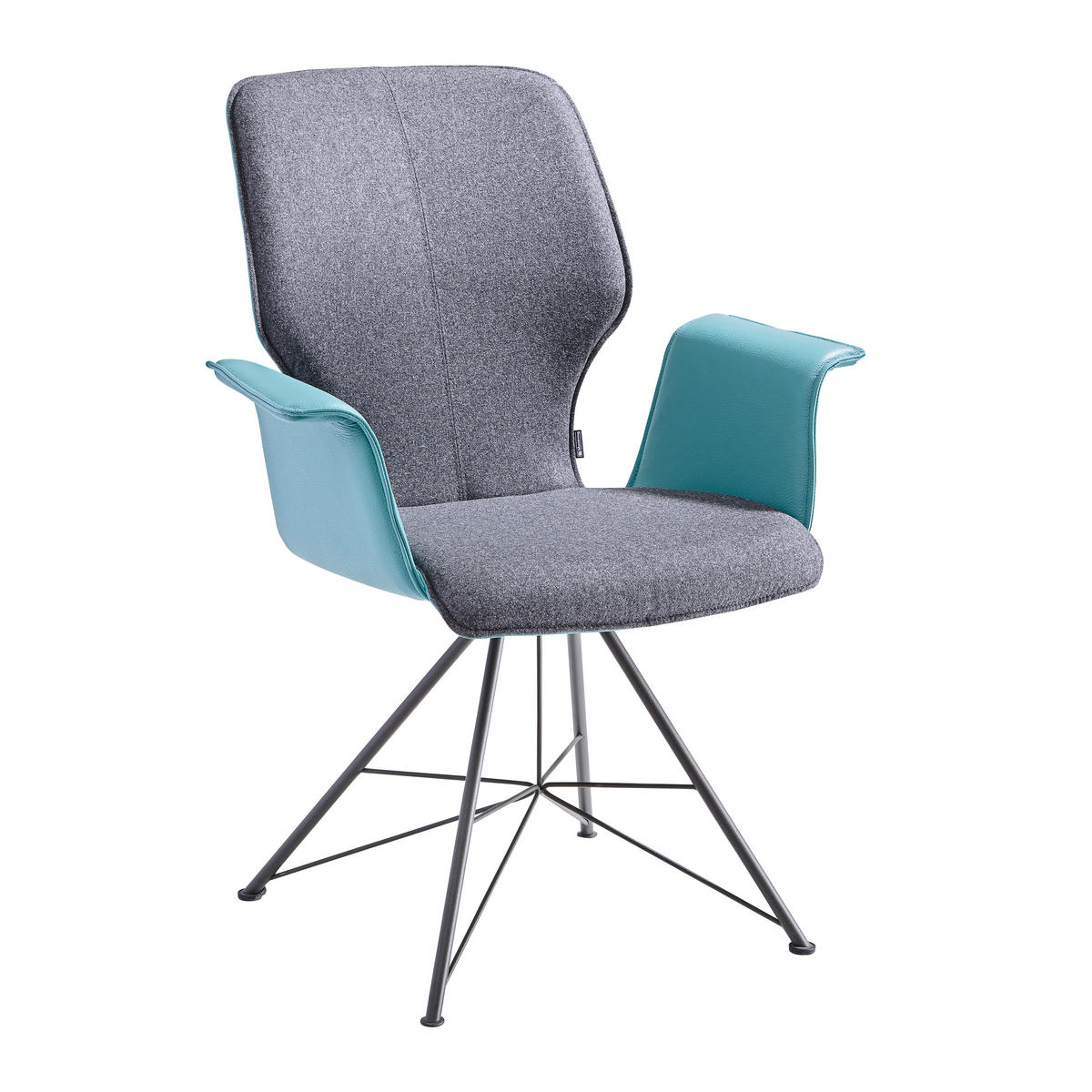 ARMLEHNSTUHL  in Stahl pigmentiert  - Grau/Grün, Design, Leder/Textil (73/95/63cm) - Musterring