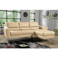 ECKSOFA in Lederlook Echtleder Beige  - Chromfarben/Beige, Design, Leder/Textil (241/168cm) - Livetastic