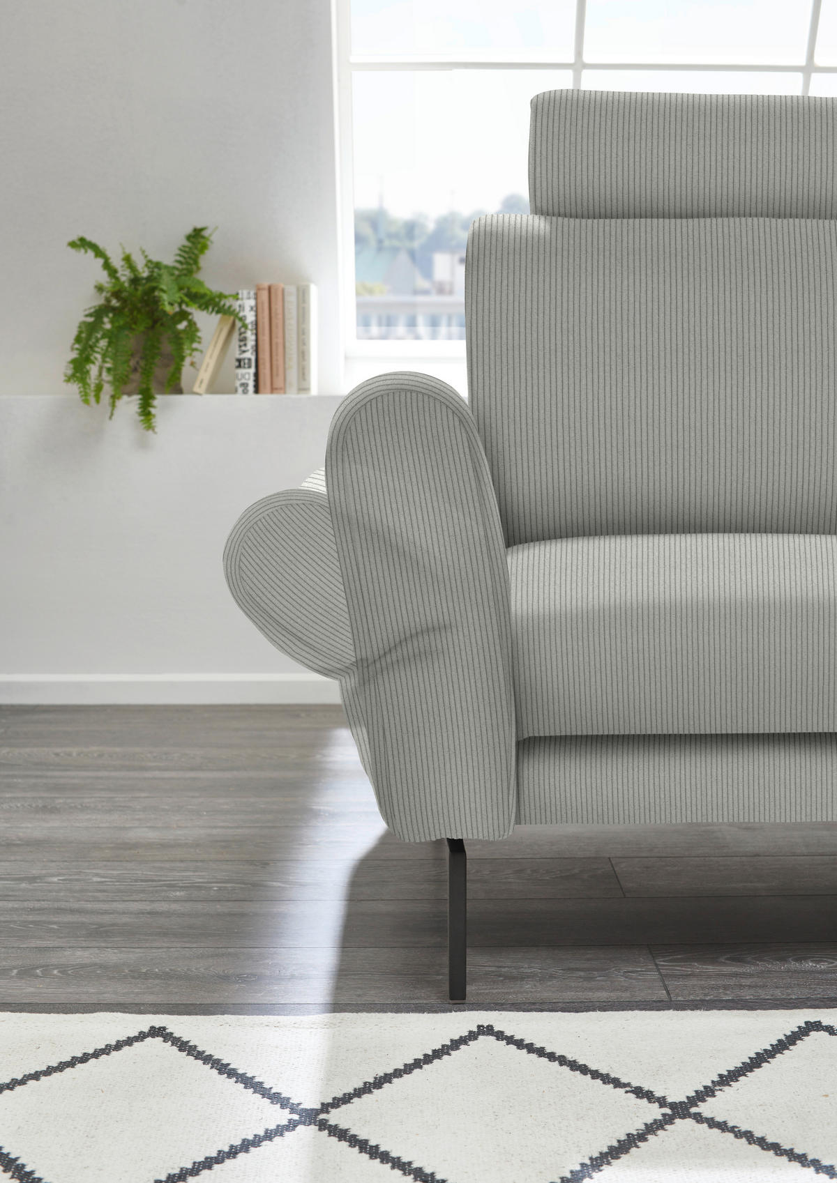 ECKSOFA in Velours, Feincord Silberfarben  - Silberfarben/Schwarz, Design, Textil/Metall (254/280cm) - Beldomo Style