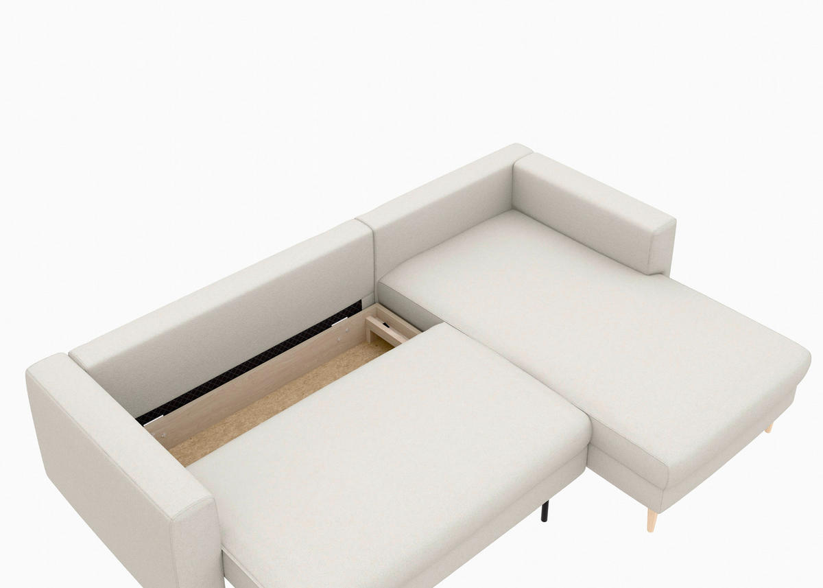 ECKSCHLAFSOFA  mit Rücken echt, Armteil links, Armteil rechts Struktur Sandfarben  - Sandfarben/Buchefarben, MODERN, Holz/Textil (232/161cm) - Trendmanufaktur