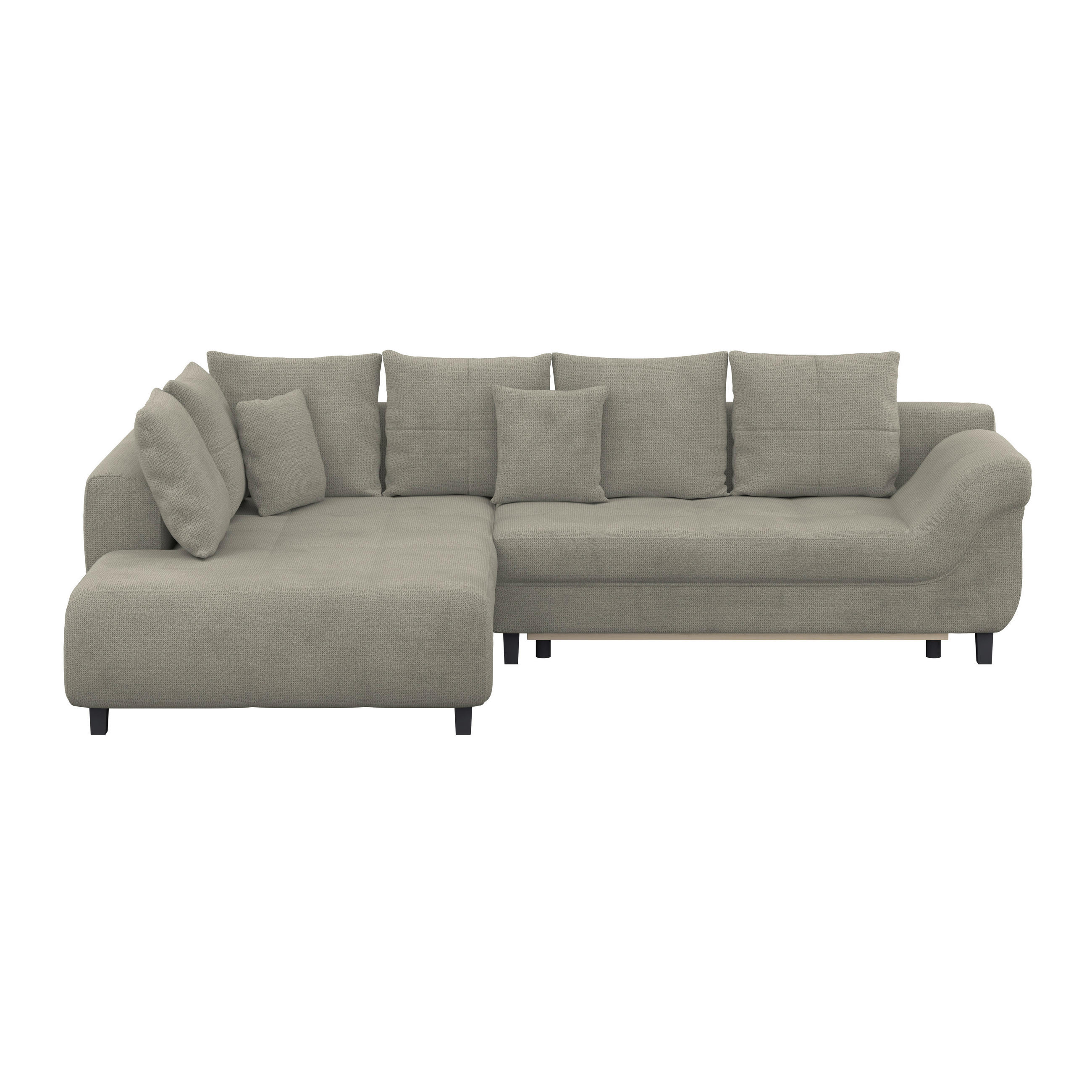 ECKSOFA MENDOZA NEW Sandfarben Chenille, Struktur Zierkissen, Rückenkissen, Bettkasten  - Sandfarben/Schwarz, KONVENTIONELL, Textil (197/309cm) - MID.YOU