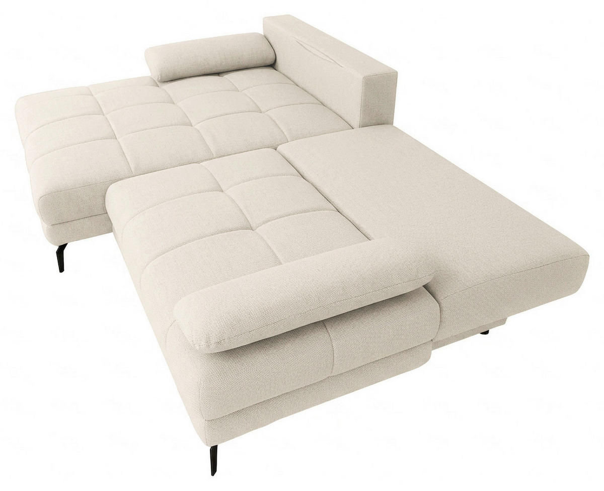 ECKSOFA Perlmutt Struktur Rückenkissen, Bettkasten, Schlaffunktion, Rücken echt, Armteilverstellung, Liegefläche im Originalstoff  - Beige/Perlmutt, MODERN, Textil/Metall (181/263cm) - Carryhome