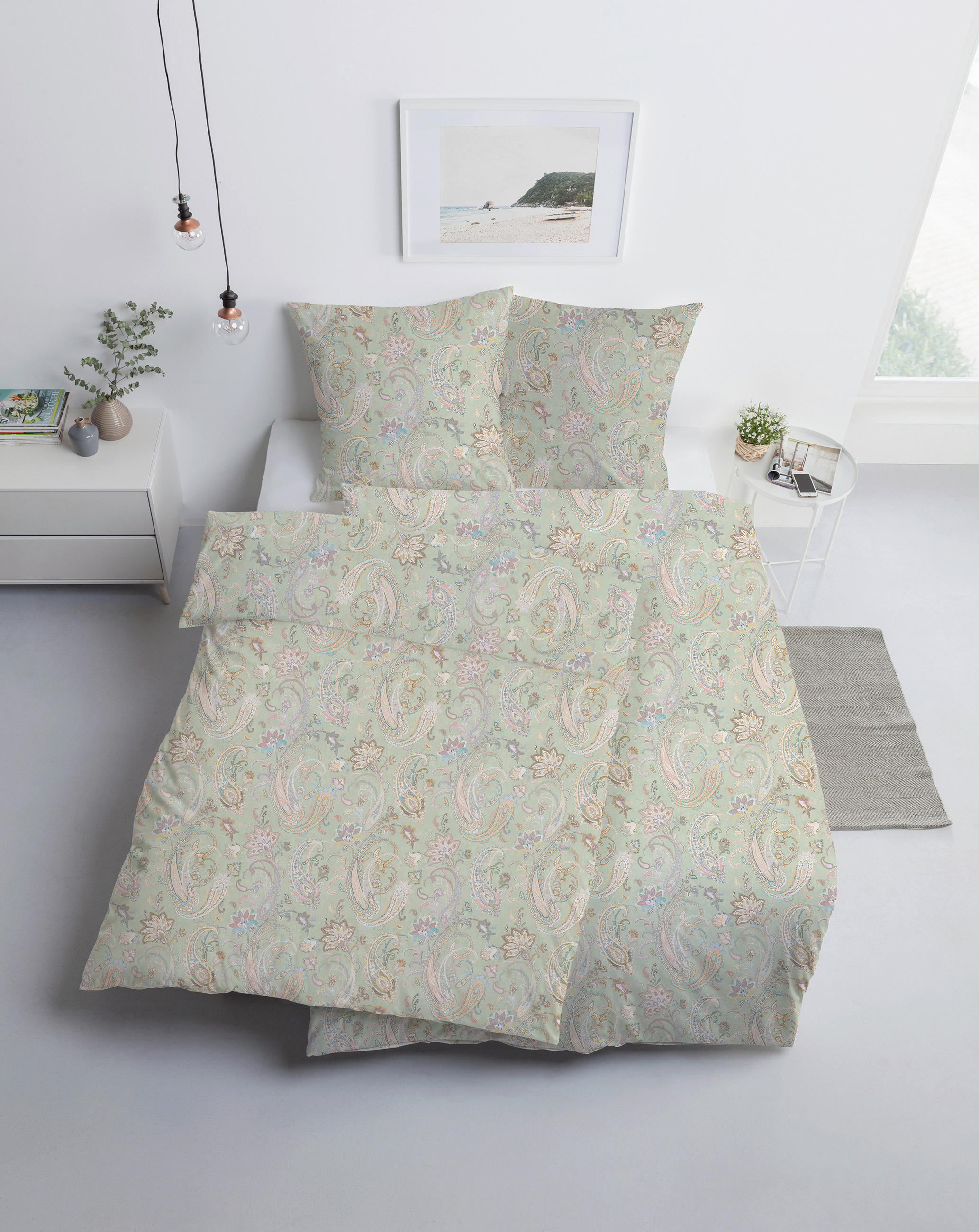 BETTWÄSCHE Atelier Makosatin 155/220 cm  - Grün, Design, Textil (155/220cm) - Estella