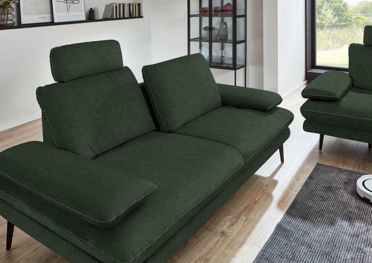 3-SITZER-SOFA in Velours Olivgrün  - Beige/Schwarz, Design, Textil/Metall (222/89/104cm) - Dieter Knoll