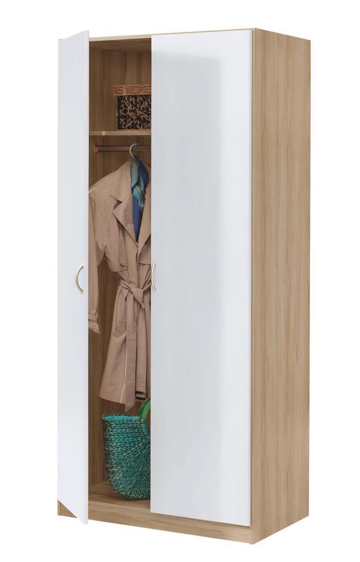 DREHTÜRENSCHRANK in Weiss, Sonoma Eiche  - Weiss/Silberfarben, Design, Holzwerkstoff/Kunststoff (91/197/54cm) - Boxxx