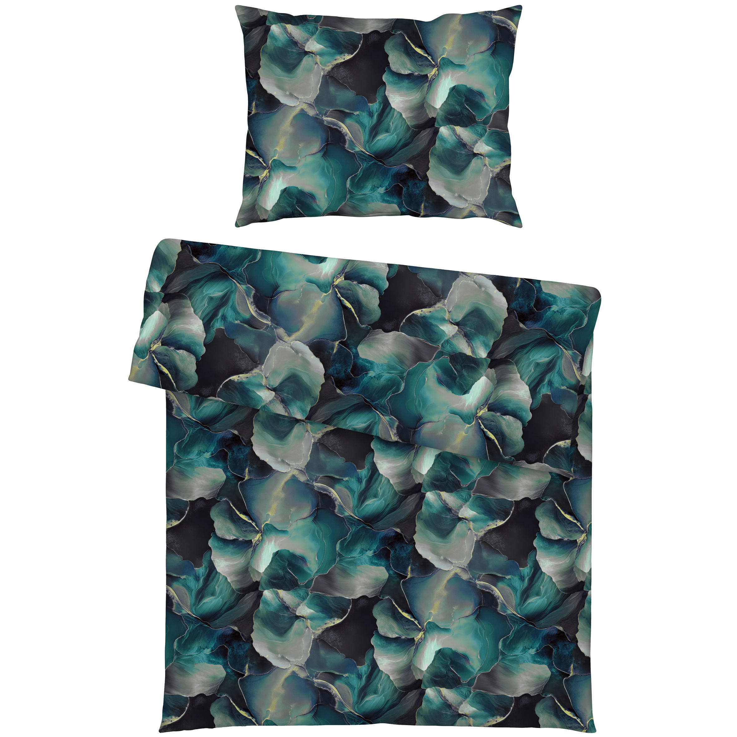 BETTWÄSCHE 3-teilig Atelier Makosatin 140/200 cm  - Dunkelgrün, Basics, Textil (140/200cm) - Estella