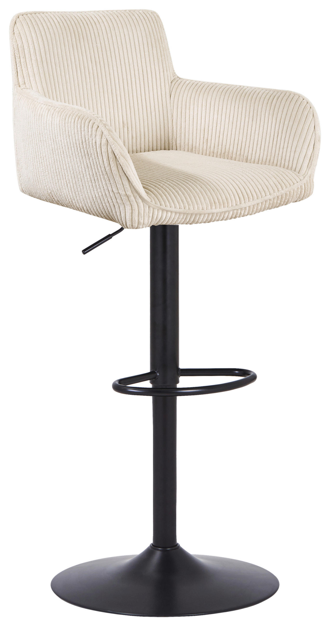 BARHOCKER Cord Schwarz, Beige Eisen Sitzfläche 360° drehbar, inklusive Armlehnen  - Beige/Schwarz, MODERN, Textil/Metall (55/91.5-113/52cm) - Livetastic