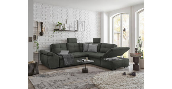 ECKSOFA  in Mikrovelours Dunkelgrün  - Dunkelgrün/Schwarz, KONVENTIONELL, Kunststoff/Textil (265/217cm) - Carryhome