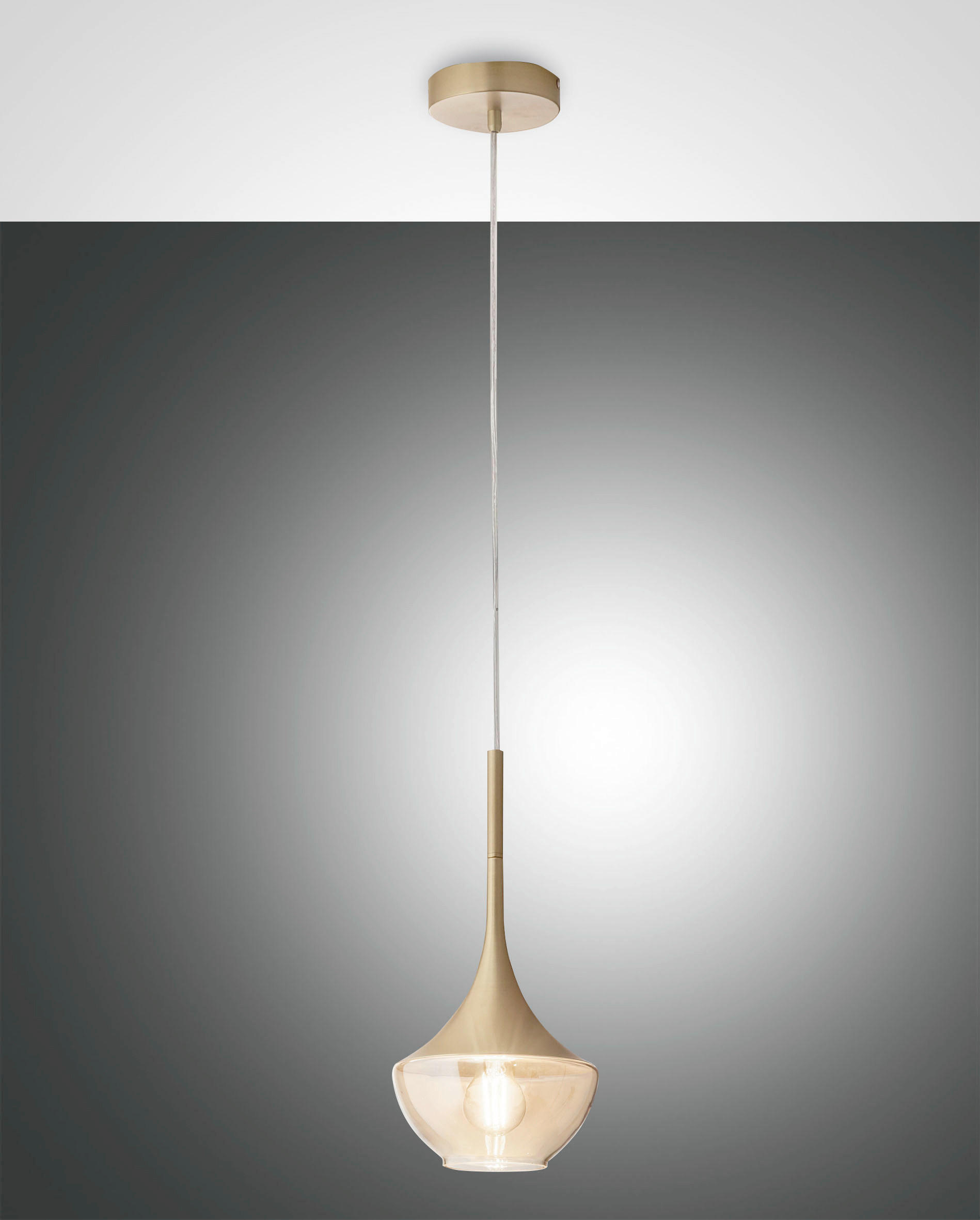 PENDELLEUCHTE 20/200 cm  - Messingfarben, Design, Glas/Metall (20/200cm) - Fabas Luce