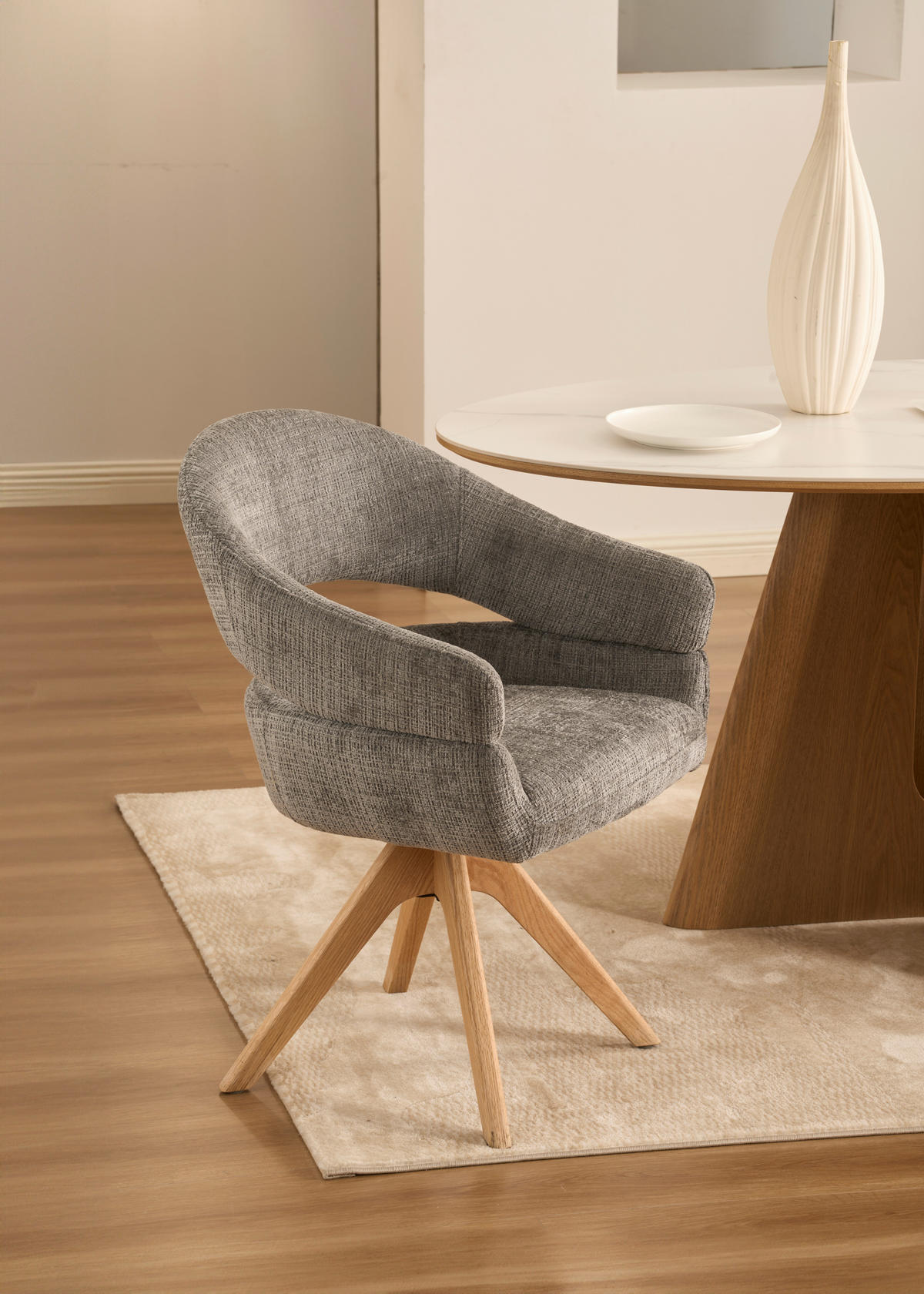 ARMLEHNSTUHL in Holz, Textil Grau, Eichefarben  - Eichefarben/Grau, MODERN, Holz/Textil (58/85/62cm) - Livetastic