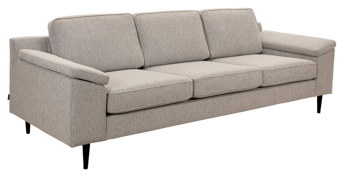 3-SITS SOFFA i svart, greige  - greige/cognacfärgad, Basics, metall/trä (241/85/92cm) - Pure Home Comfort