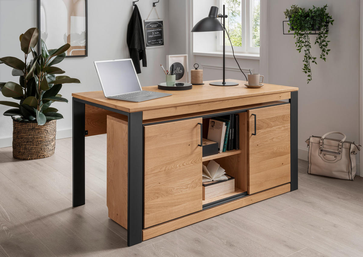 KOMMODE  in 120/66/42 cm  - Eichefarben/Schwarz, Natur, Holz/Metall (120/66/42cm) - Linea Natura