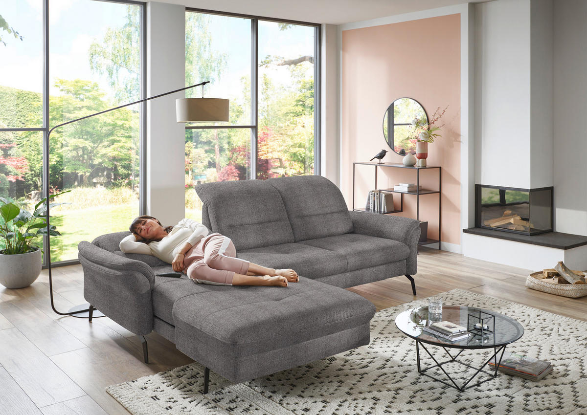 ECKSOFA in Flachgewebe Dunkelbraun  - Dunkelbraun/Schwarz, Konventionell, Textil/Metall (181/260cm) - Beldomo Speed