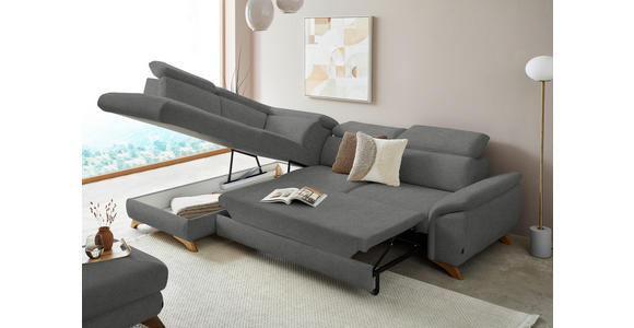 ECKSOFA in Flachgewebe Grau  - Eichefarben/Grau, MODERN, Holz/Textil (212/287cm) - Valnatura