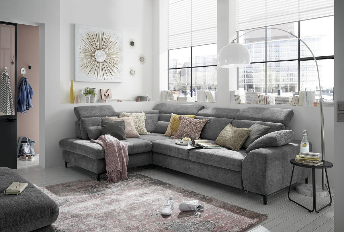 ECKSOFA Anthrazit Webstoff  - Anthrazit/Schwarz, KONVENTIONELL, Textil/Metall (220/314cm) - SetOne by Musterring