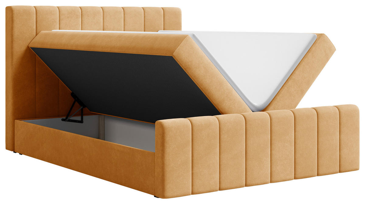 BOXBETT 160/200 cm,  in Currygelb, Bettkasten, Topper, H2 + H3 = mittel + fest  - Currygelb/Schwarz, MODERN, Holz/Kunststoff (160/200cm) - Livetastic