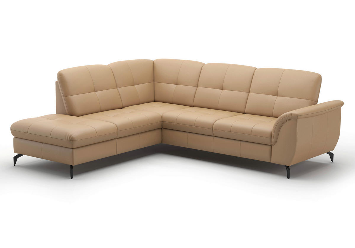 ECKSOFA in Echtleder Cappuccino  212/244 cm  - Schwarz/Cappuccino, MODERN, Leder/Metall (212/244cm) - Sit & More