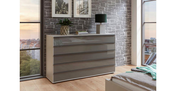 KOMMODE , 141/86/43 cm, 5 Schublade(n)  - Schieferfarben/Schwarz, Design, Glas/Holzwerkstoff (141/86/43cm) - Dieter Knoll