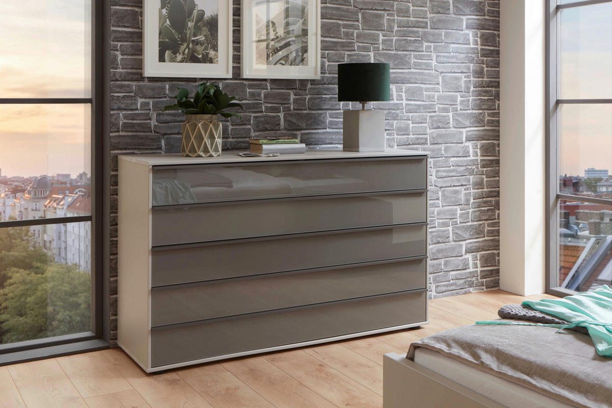 KOMODA, rjava, siva  - črna/siva, Design, kovina/steklo (141/86/43cm) - Dieter Knoll
