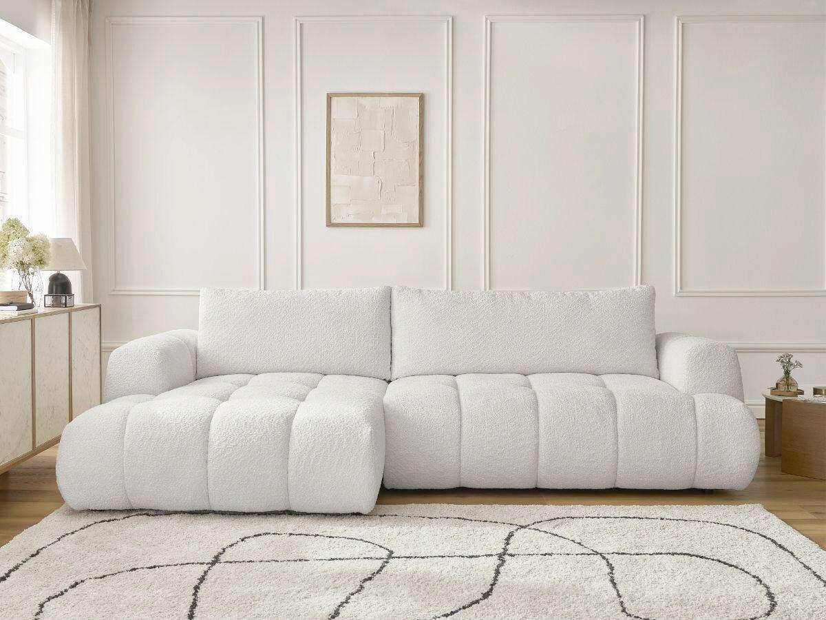 ECKSCHLAFSOFA FUJI Bouclé Weiß  inkl.  - Schwarz/Weiß, MODERN, Kunststoff/Textil (292/160cm)