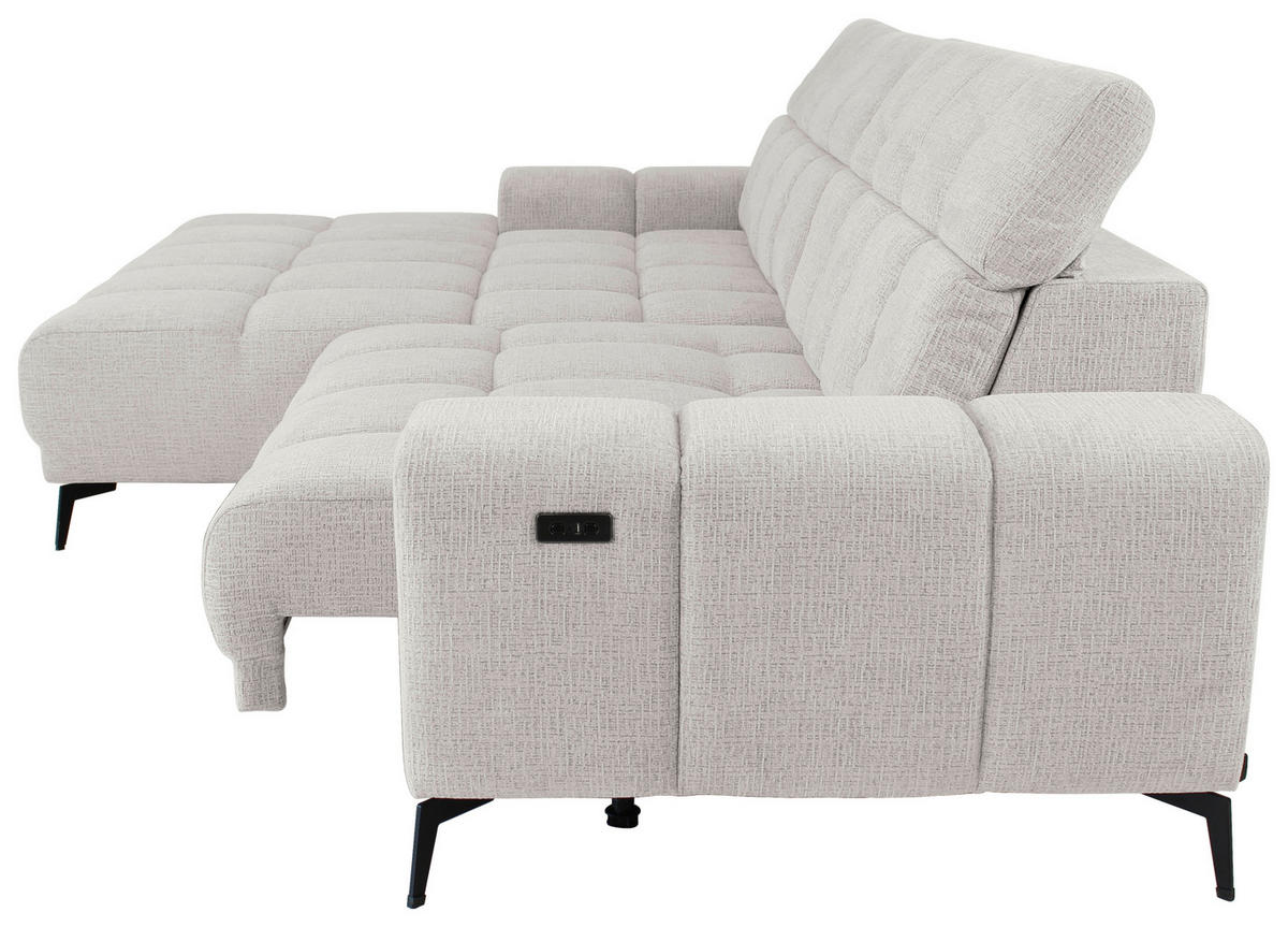 ECKSOFA inkl.Funktionen Hellgrau Chenille  - Hellgrau/Schwarz, MODERN, Textil/Metall (195/300cm) - Xora