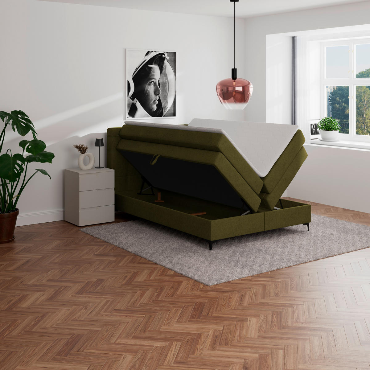 BOXSPRINGBETT 140/200 cm,  in Grün, H3 = fest  - Schwarz/Grün, KONVENTIONELL, Kunststoff/Textil (140/200cm)