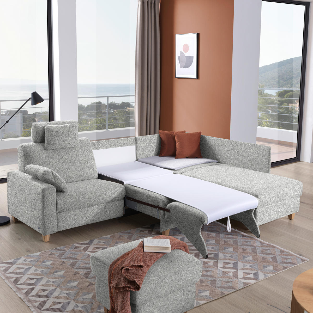 ECKSOFA  in Mikrovelours Naturfarben  261/203 cm  - Eichefarben/Naturfarben, KONVENTIONELL, Holz/Textil (261/203cm) - Sedda