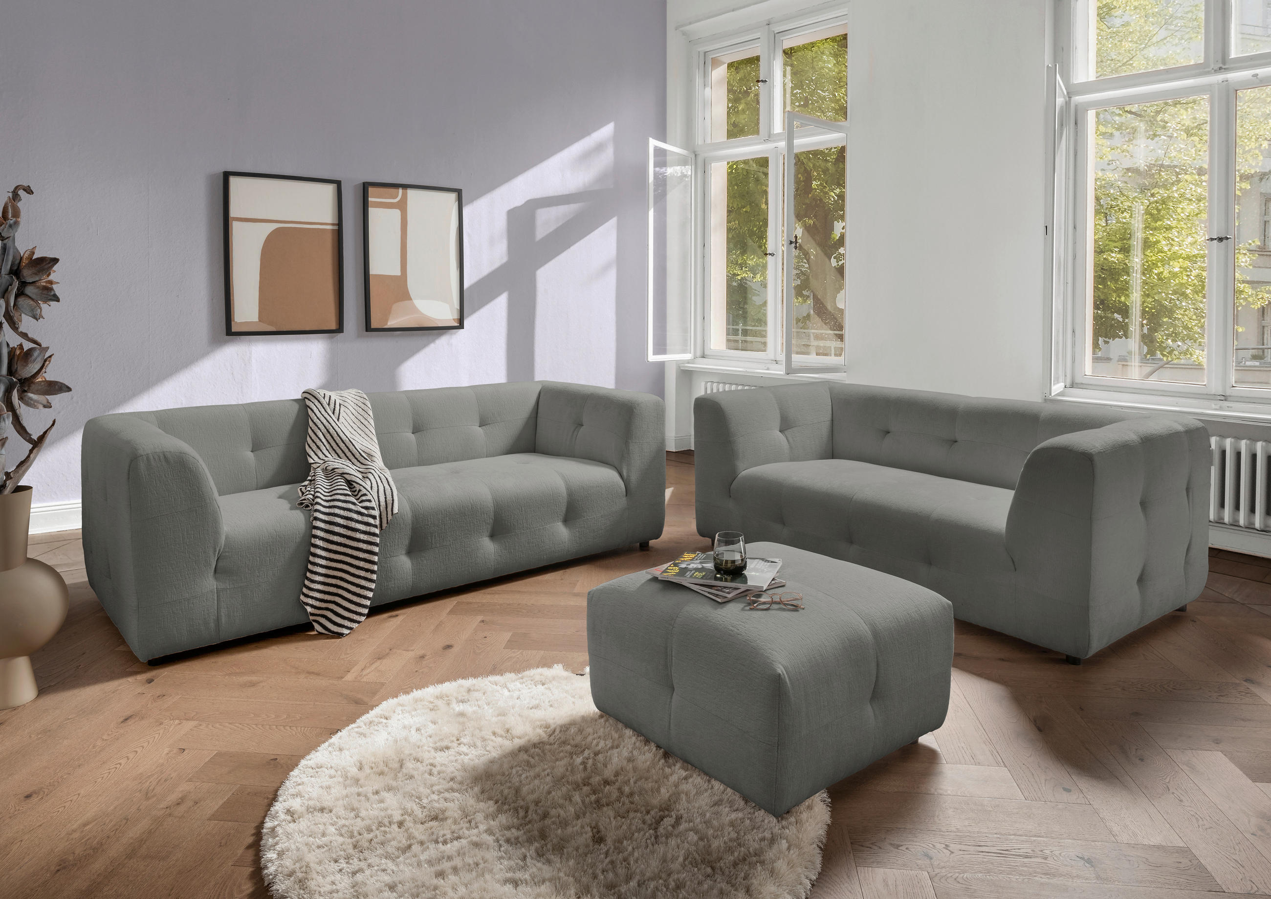 Thumbnail - Livetastic Hocker, Graubraun, Textil, Uni, quadratisch, 72x44x72 cm, Made in EU, Stoffauswahl, erweiterbar (Typenauswahl...