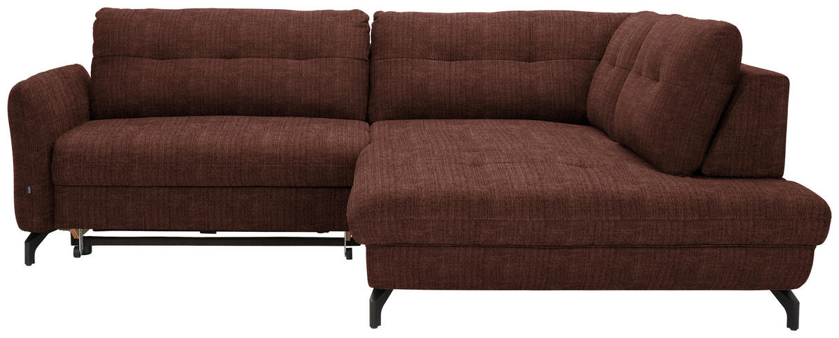 ECKSOFA in Flachgewebe, Leinenoptik Rotbraun  - Rotbraun/Schwarz, Modern, Textil/Metall (247/208cm) - Xora