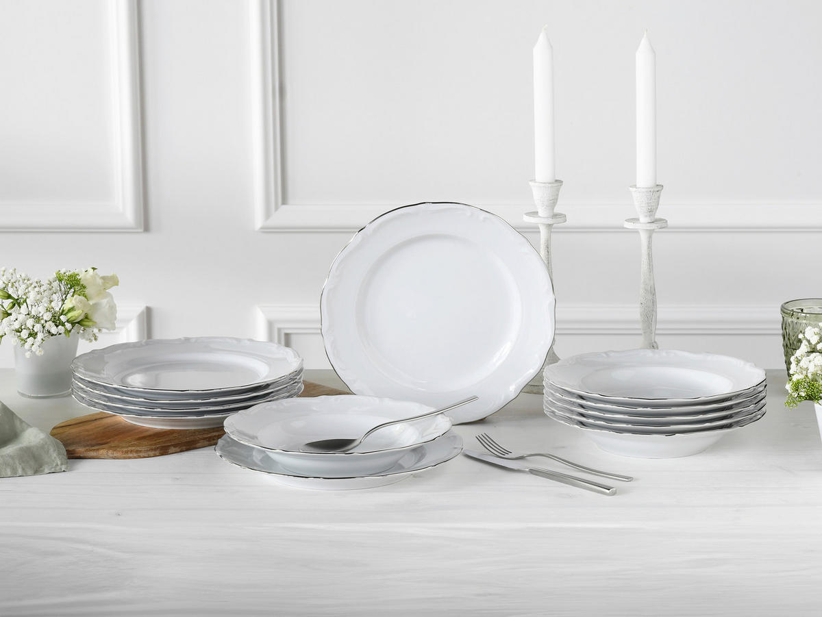 SERVIS Maria Theresia Platin 12 delar  - vit/platinafärgad, Basics, keramik - Creatable