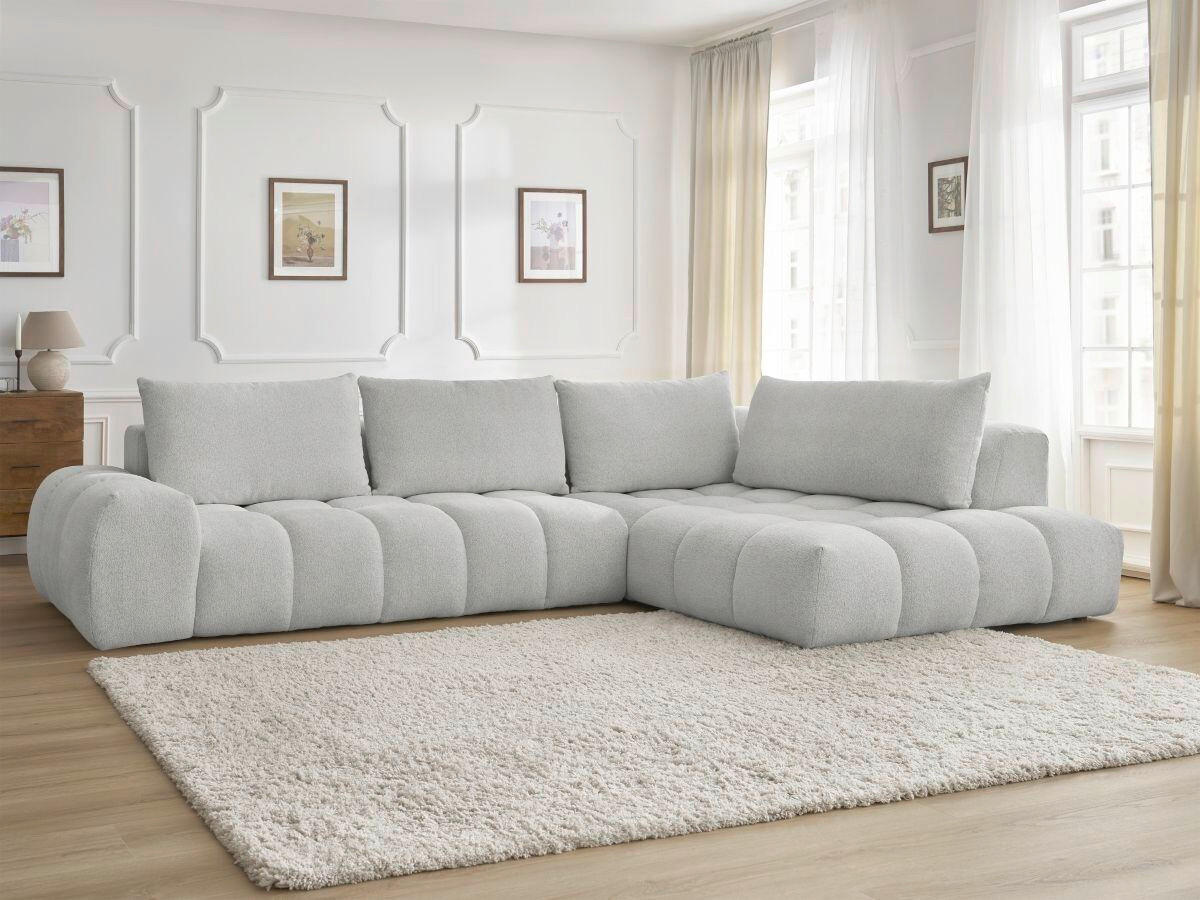 ECKSOFA Ottomane rechts  EVEREST Hellgrau Flachgewebe  - Hellgrau/Schwarz, MODERN, Kunststoff/Textil (352/210cm)