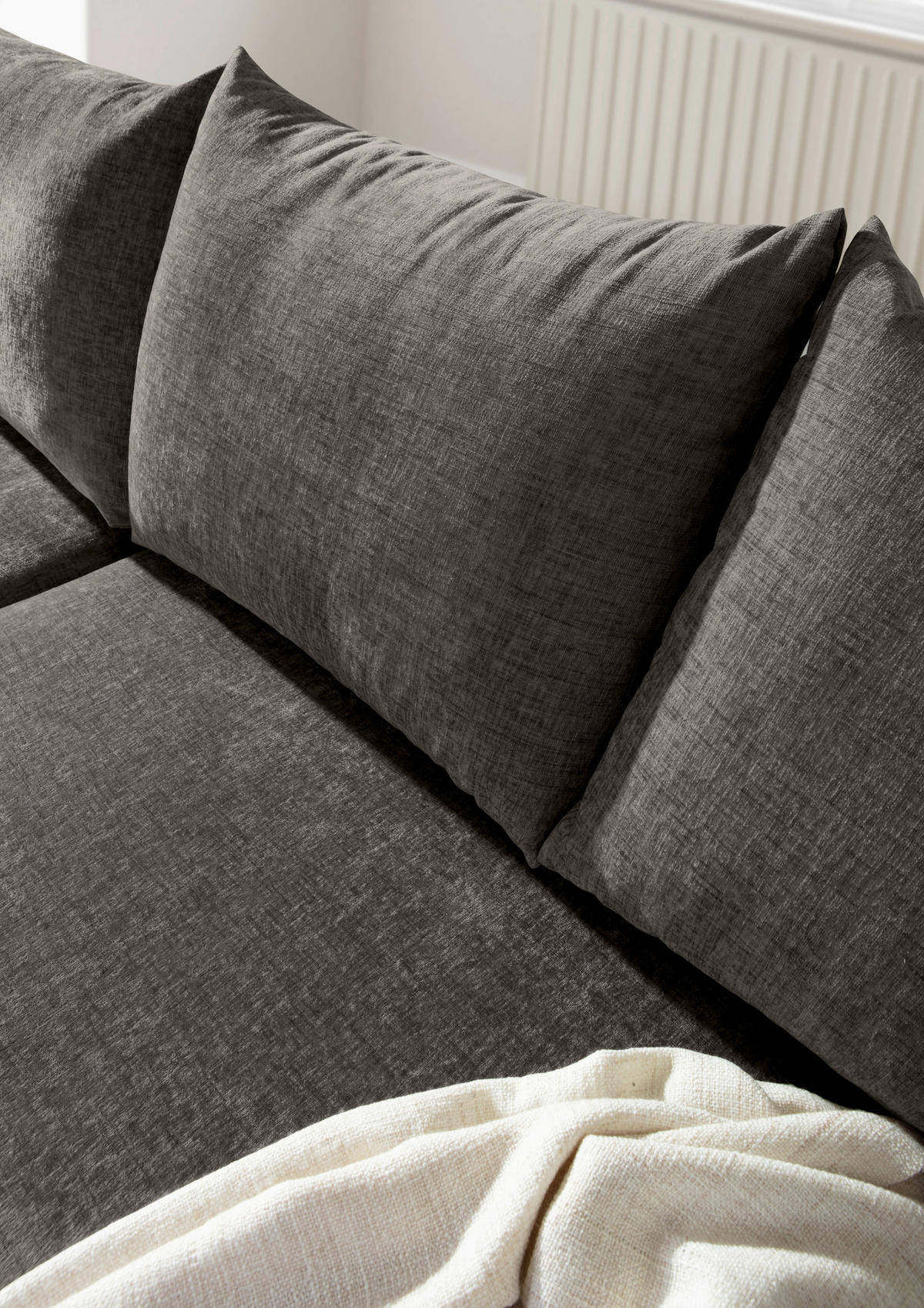 ECKSOFA Dunkelgrau Flachgewebe  - Dunkelgrau/Buchefarben, KONVENTIONELL, Holz/Textil (144/230cm) - Carryhome