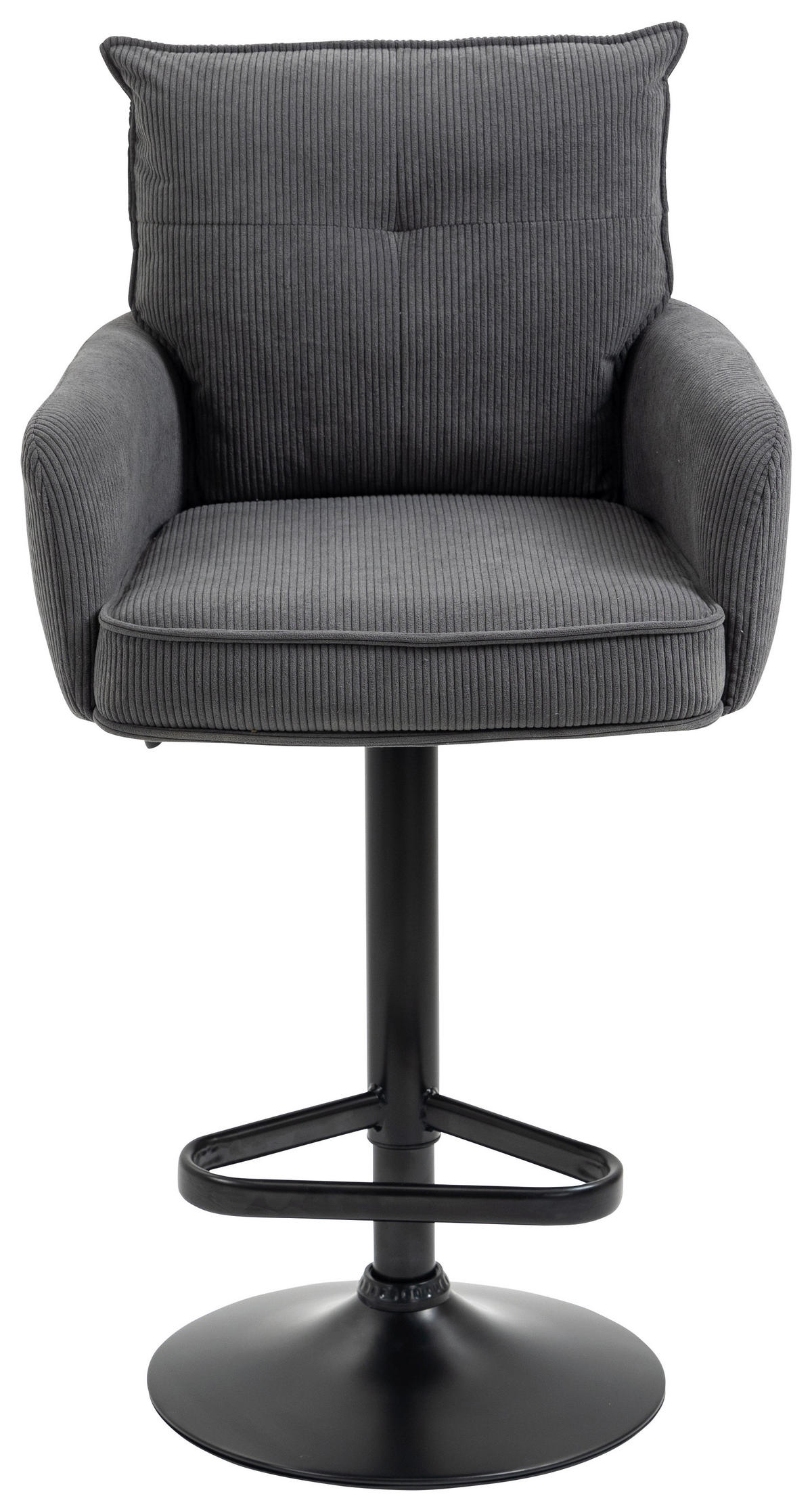 BARHOCKER Cord Anthrazit, Schwarz Eisen Stoffauswahl, Sitzfläche 360° drehbar, inklusive Armlehnen  - Anthrazit/Schwarz, Design, Textil/Metall (54/98-120/58cm) - Novel