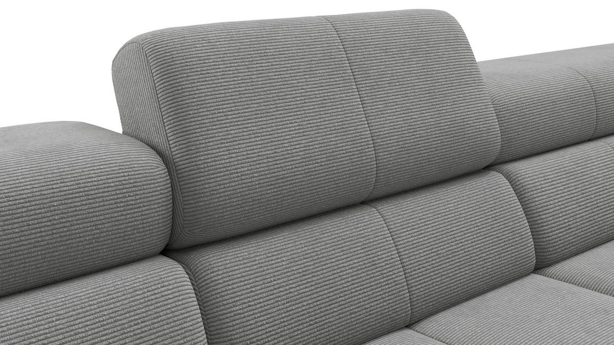 ECKSOFA Silberfarben Feincord Rücken echt, Kopfteilverstellung, Sitztiefenverstellung  - Silberfarben/Schwarz, KONVENTIONELL, Textil/Metall (293/226cm) - Hom`in