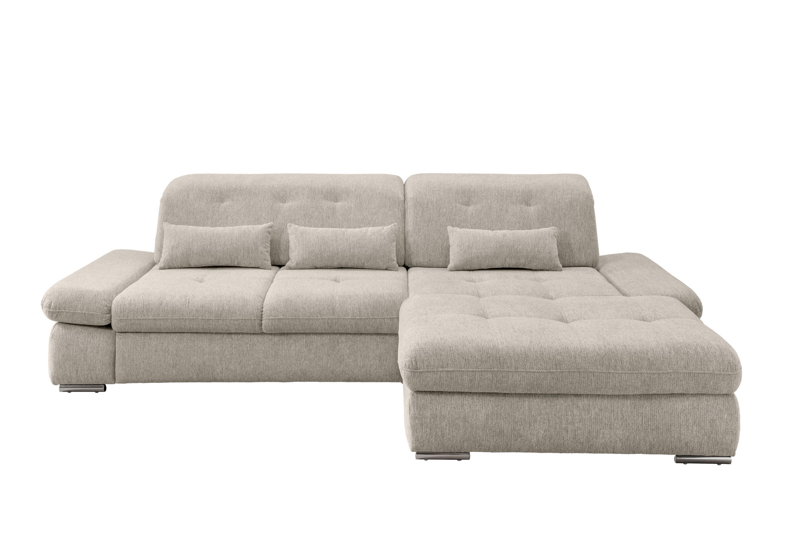 ECKSOFA Beige Chenille  - Chromfarben/Beige, Design, Textil/Metall (300/196cm) - Livetastic