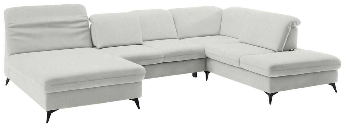 WOHNLANDSCHAFT  in Chenille Beige  - Beige/Schwarz, Design, Textil/Metall (198/369/255cm) - Beldomo Style