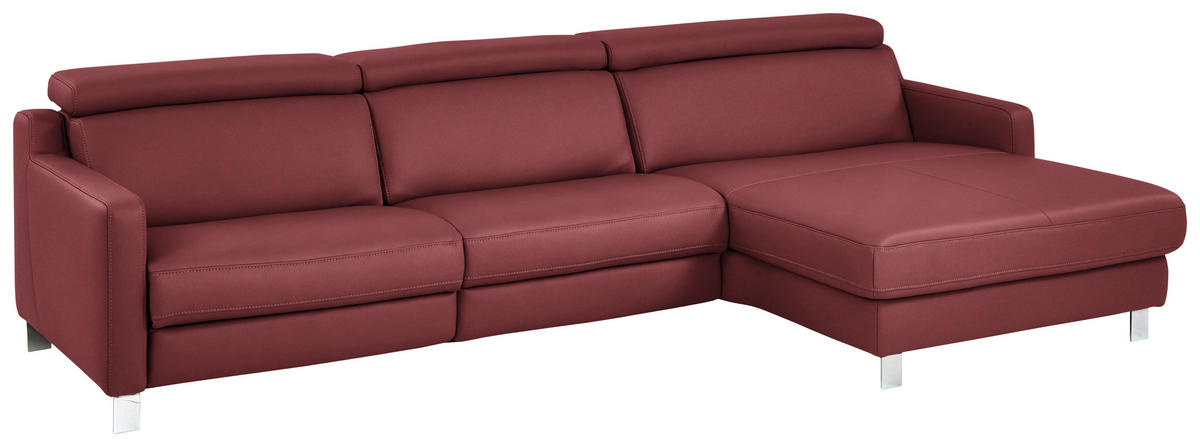 ECKSOFA in Echtleder Dunkelrot  - Chromfarben/Dunkelrot, Design, Leder/Metall (291/176cm) - Valdera