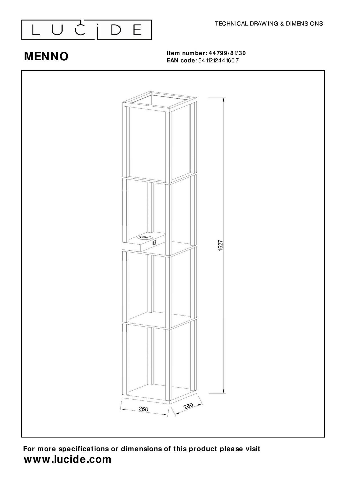 STEHLEUCHTE MENNO 26/26/162.7 cm   - Design (26/26/162.7cm) - Lucide