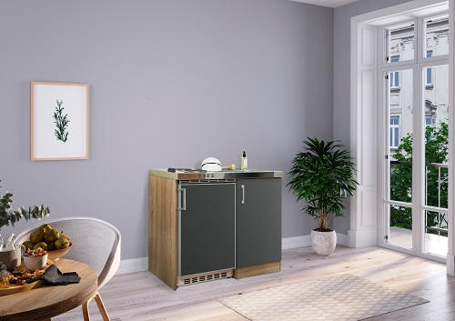 MINIKÜCHE 100 cm in Grau, Sonoma Eiche - Edelstahlfarben/Grau, MODERN, Kunststoff/Metall (100cm) - Respekta