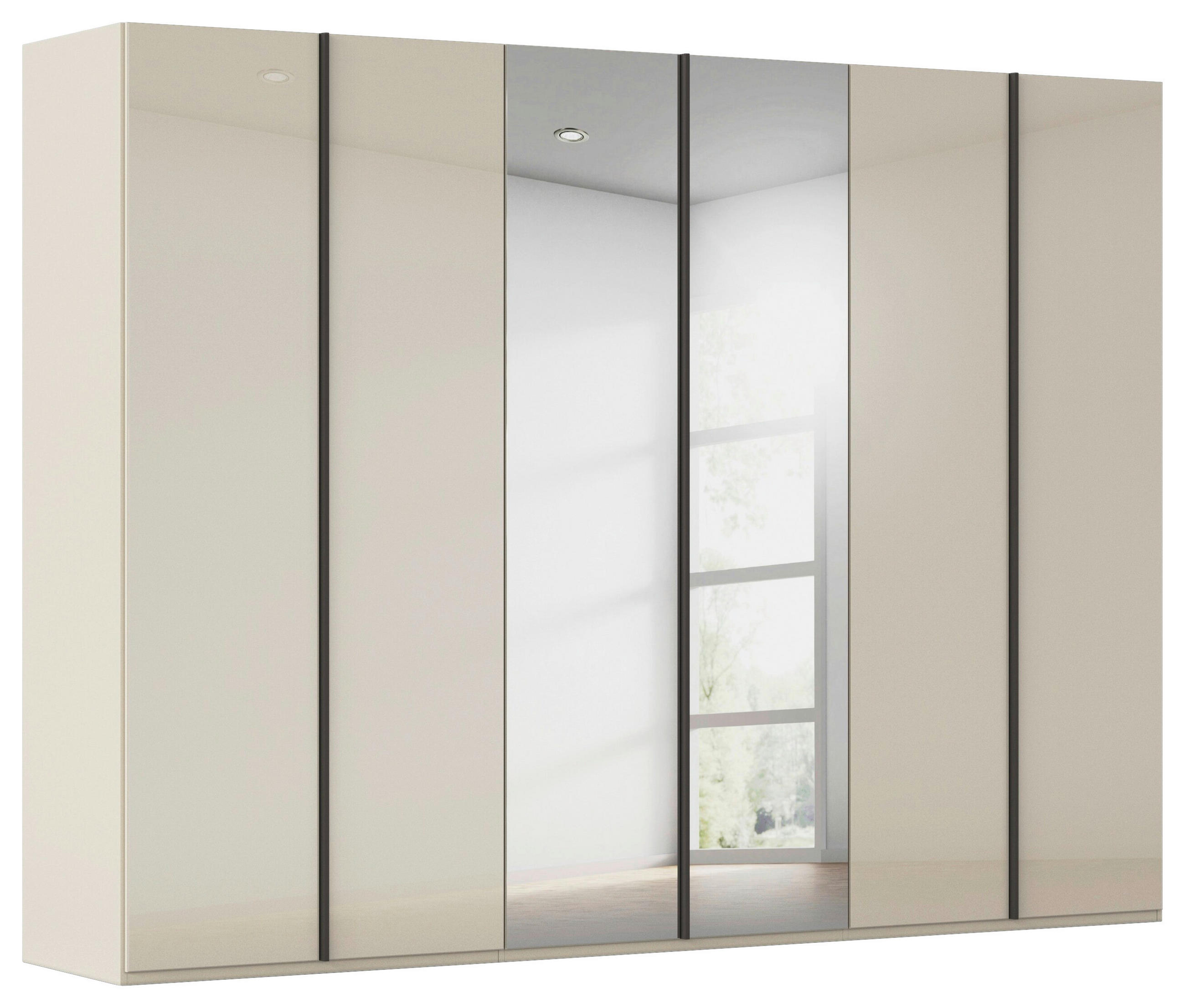 DREHTÜRENSCHRANK 301/235/61 cm,  in Champagner, 6-türig  - Champagner/Graphitfarben, Basics, Glas/Holzwerkstoff (301/235/61cm) - Novel